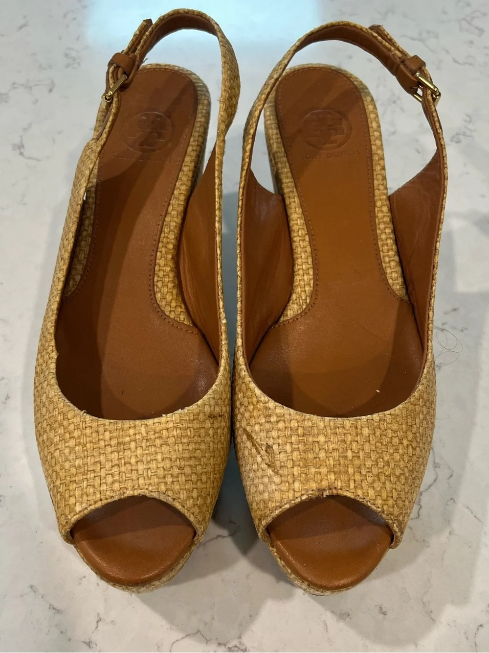 TORY BURCH Rosalinda Woven Raffia Wedge Sandals Size 6.5